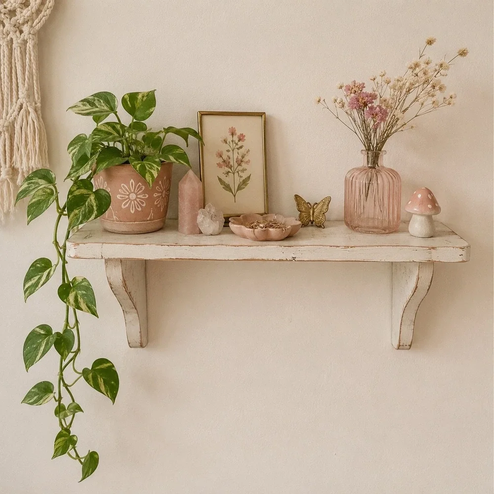 Vtg Wooden Wall Display Shelf Cottage Farmhouse Trinket 19